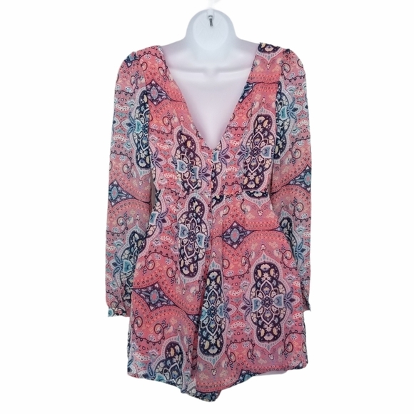 Love Tree @ Forever 21 V-Neck Romper Size Small Floral Coral Cocktail Party. - Picture 2 of 8